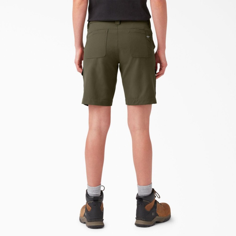 Women's Dickies Cooling Slim Fit Cargo Shorts Green | 1804269-KG