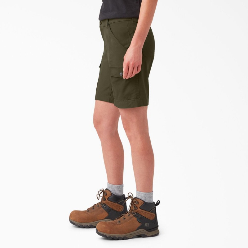 Women's Dickies Cooling Slim Fit Cargo Shorts Green | 1804269-KG