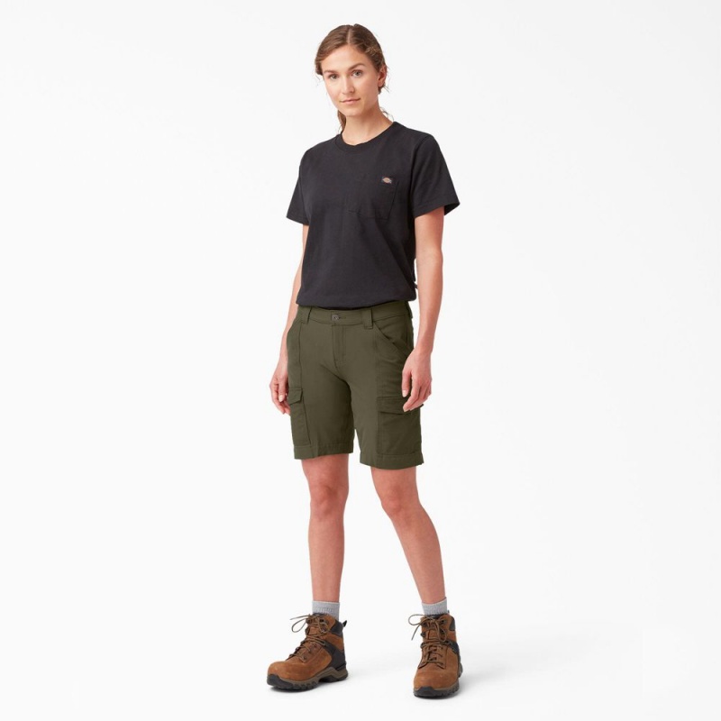 Women's Dickies Cooling Slim Fit Cargo Shorts Green | 1804269-KG