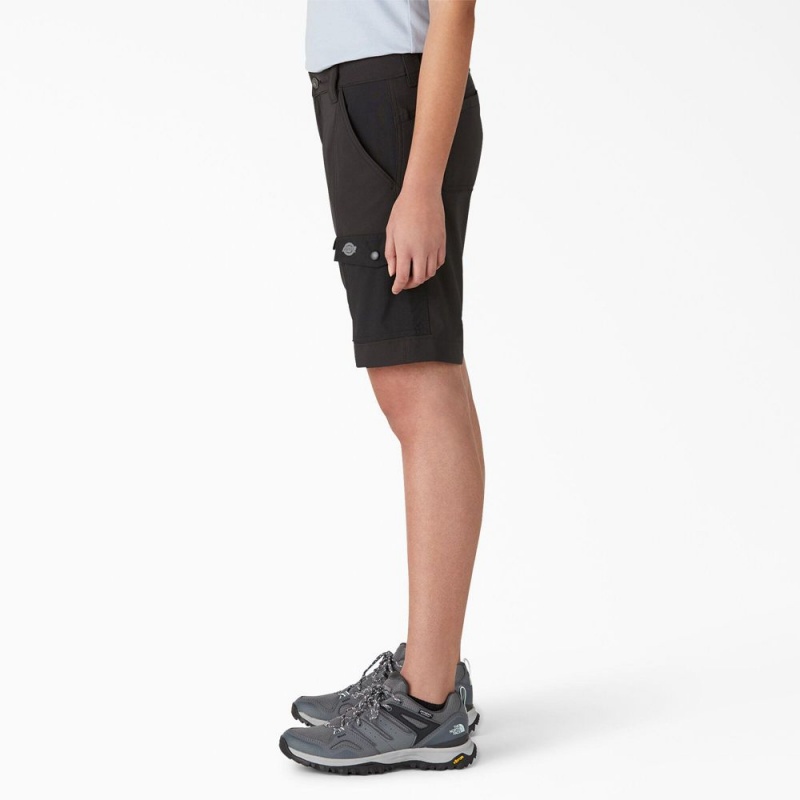 Women's Dickies Cooling Slim Fit Cargo Shorts Black | 9802157-CI