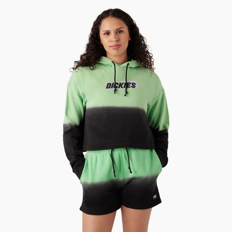 Women\'s Dickies Cropped Ombre Hoodie Green | 4705261-KE