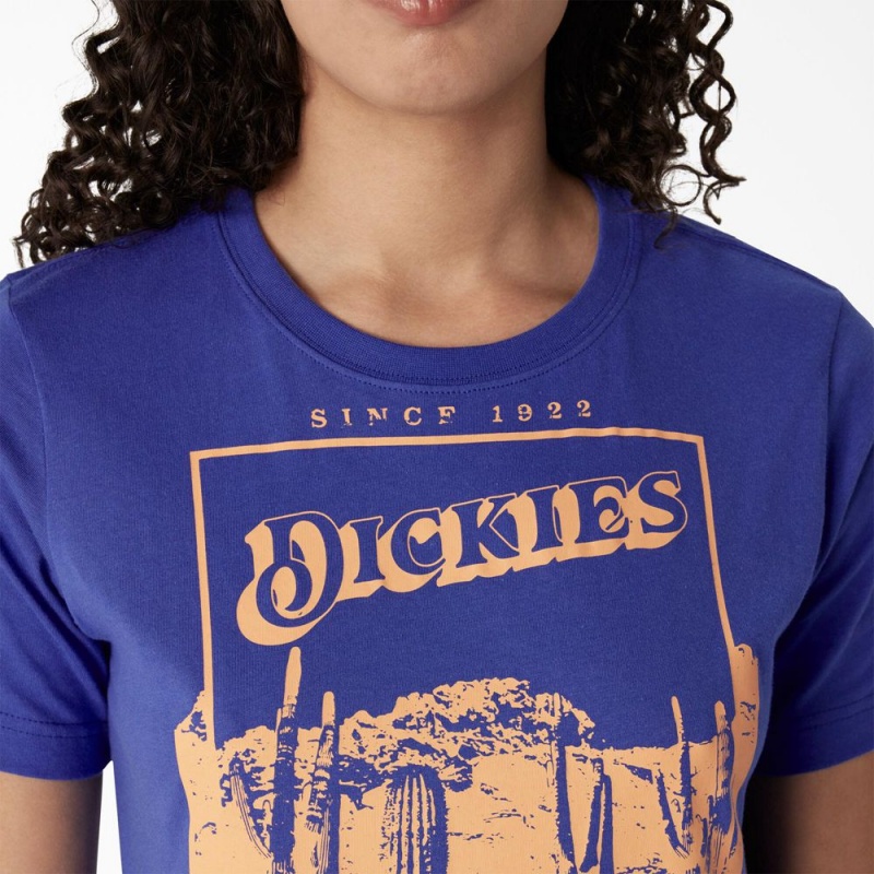 Women's Dickies Desert Graphic Cropped T-Shirt Blue | 0623948-CM