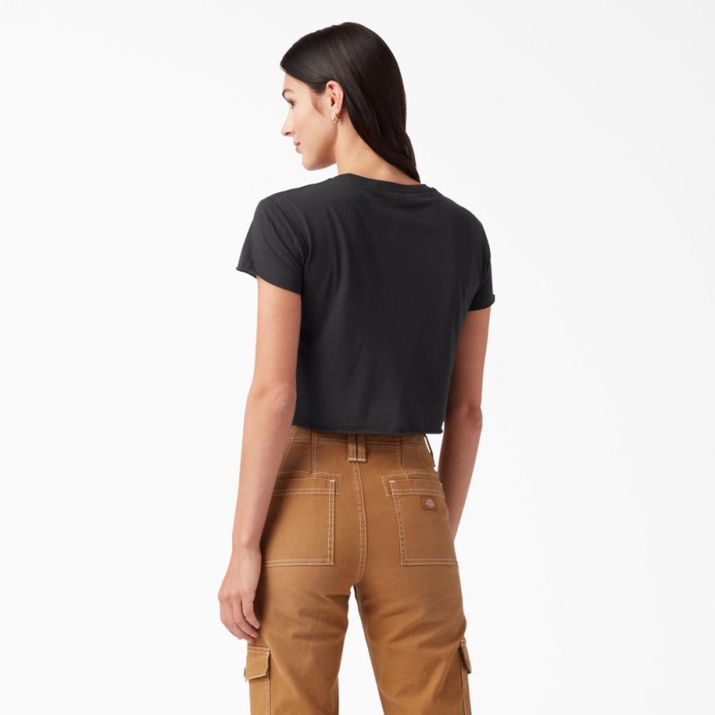 Women's Dickies Distressed Logo Cropped T-Shirt Black | 2358091-XG