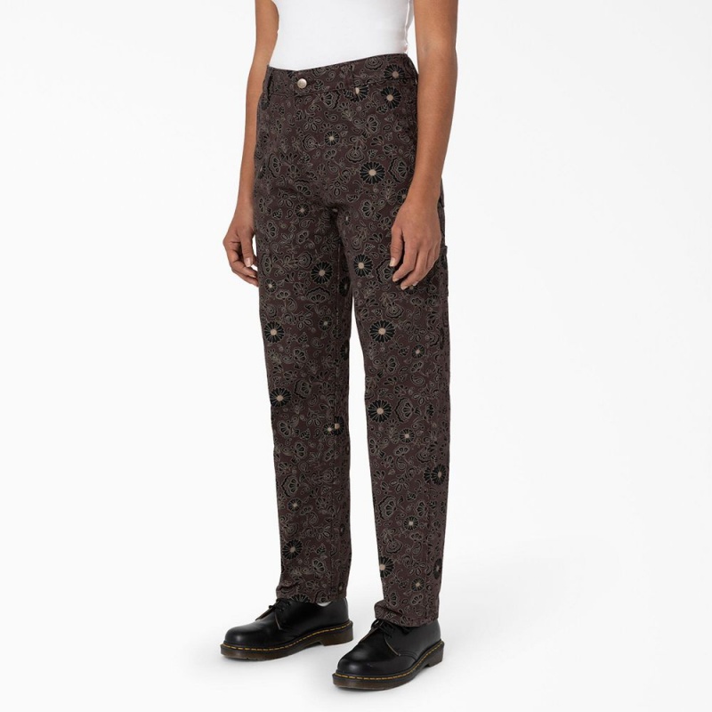 Women's Dickies Ellis Floral Duck Canvas Pants Brown | 1953827-RU