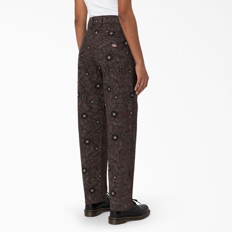 Women's Dickies Ellis Floral Duck Canvas Pants Brown | 1953827-RU