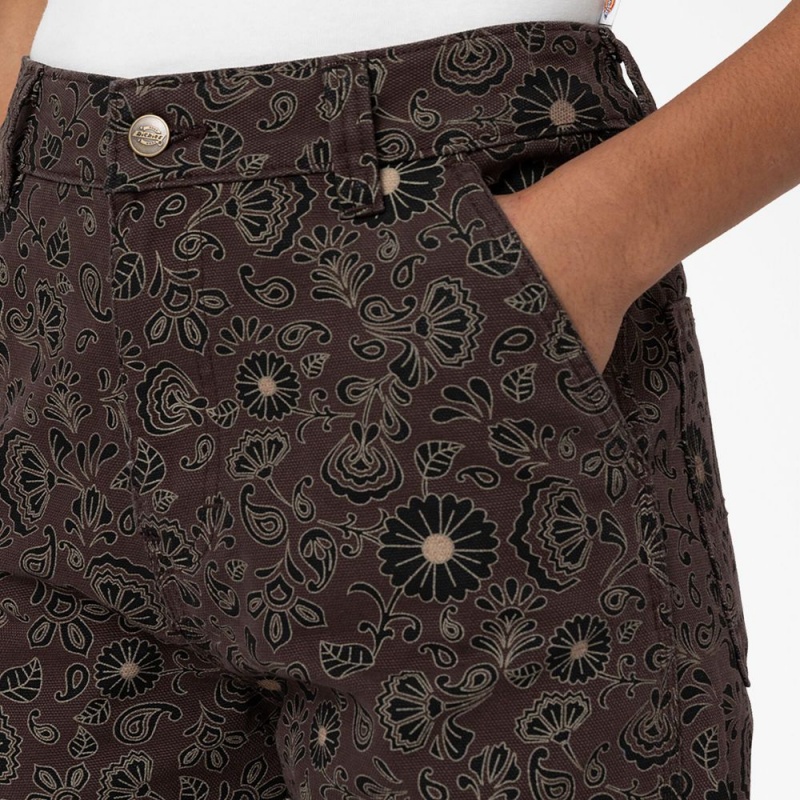 Women's Dickies Ellis Floral Duck Canvas Pants Brown | 1953827-RU