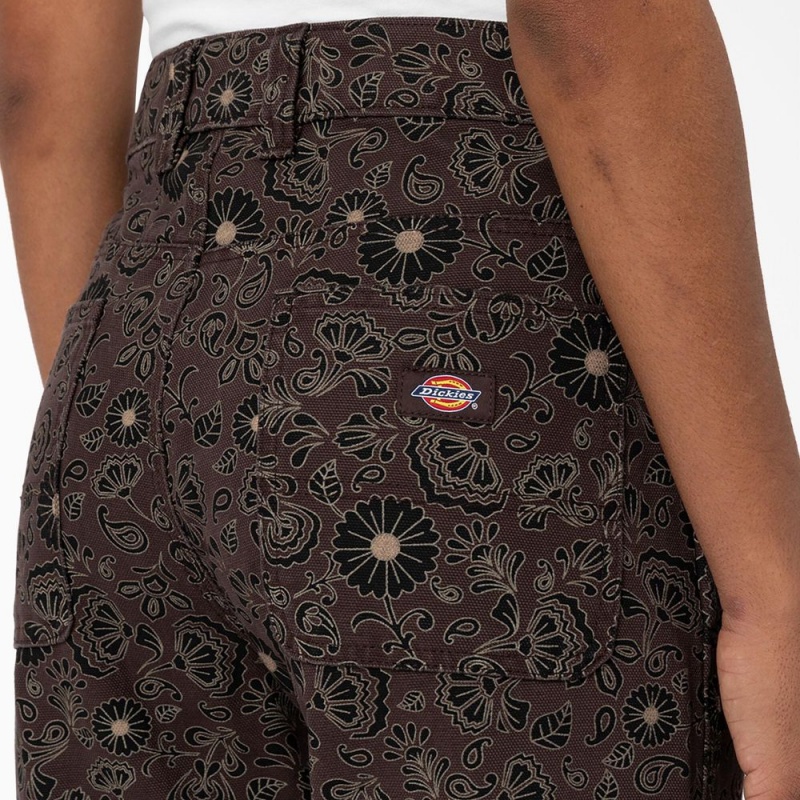 Women's Dickies Ellis Floral Duck Canvas Pants Brown | 1953827-RU