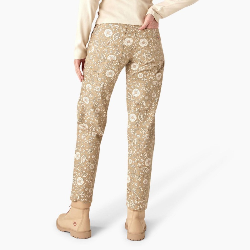 Women's Dickies Ellis Floral Duck Canvas Pants Khaki | 6948572-QS