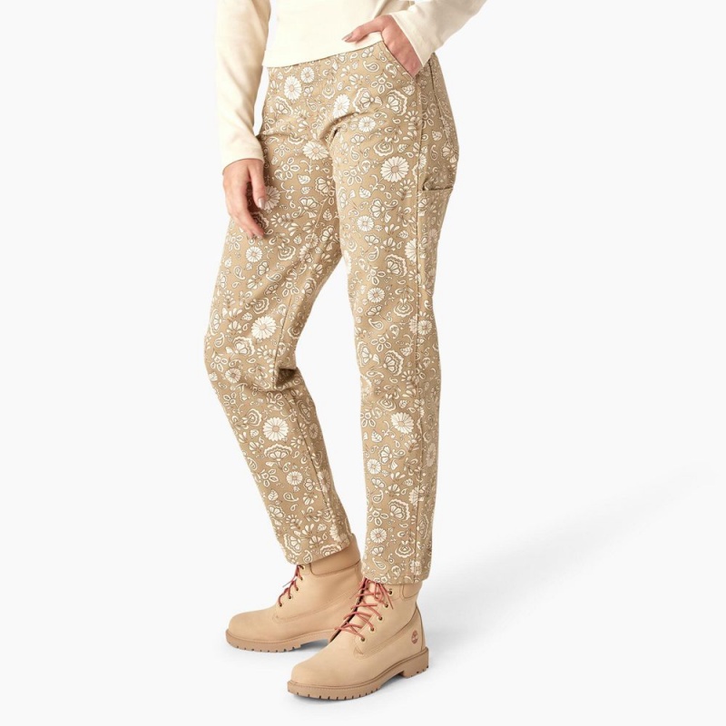 Women's Dickies Ellis Floral Duck Canvas Pants Khaki | 6948572-QS