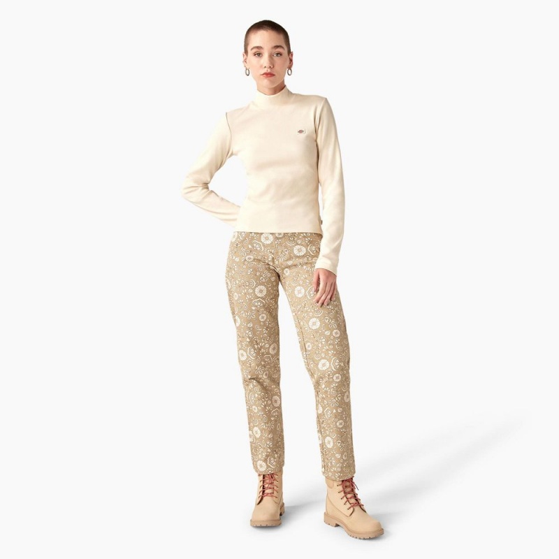 Women's Dickies Ellis Floral Duck Canvas Pants Khaki | 6948572-QS