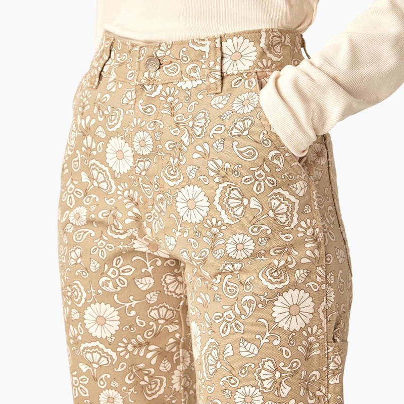 Women's Dickies Ellis Floral Duck Canvas Pants Khaki | 6948572-QS