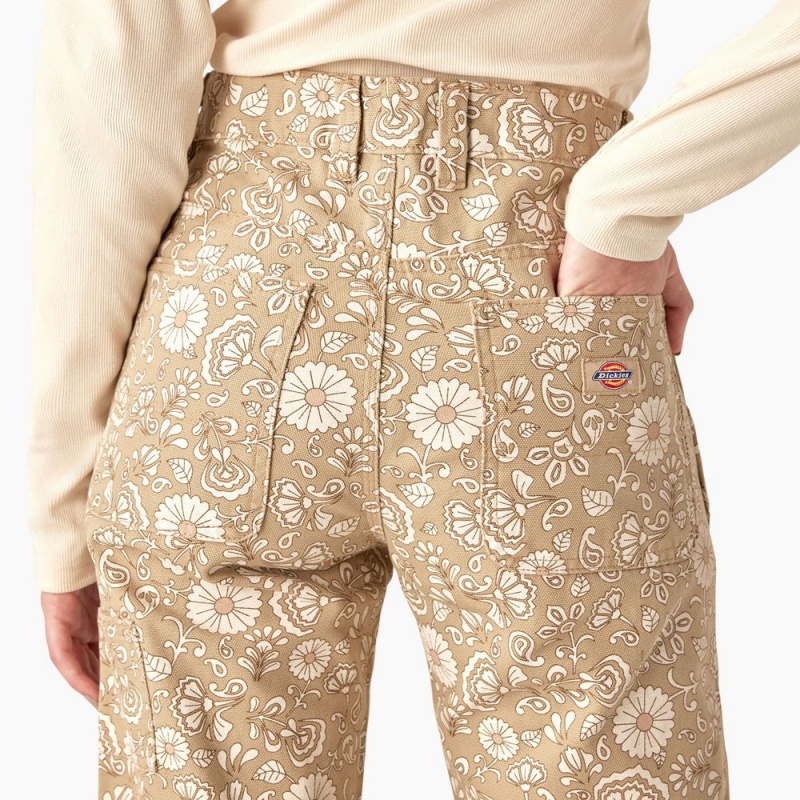 Women's Dickies Ellis Floral Duck Canvas Pants Khaki | 6948572-QS