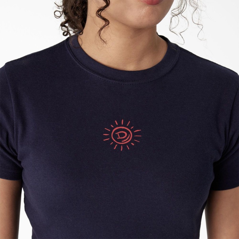 Women's Dickies Embroidered Cropped Baby T-Shirt Navy | 4210678-PZ