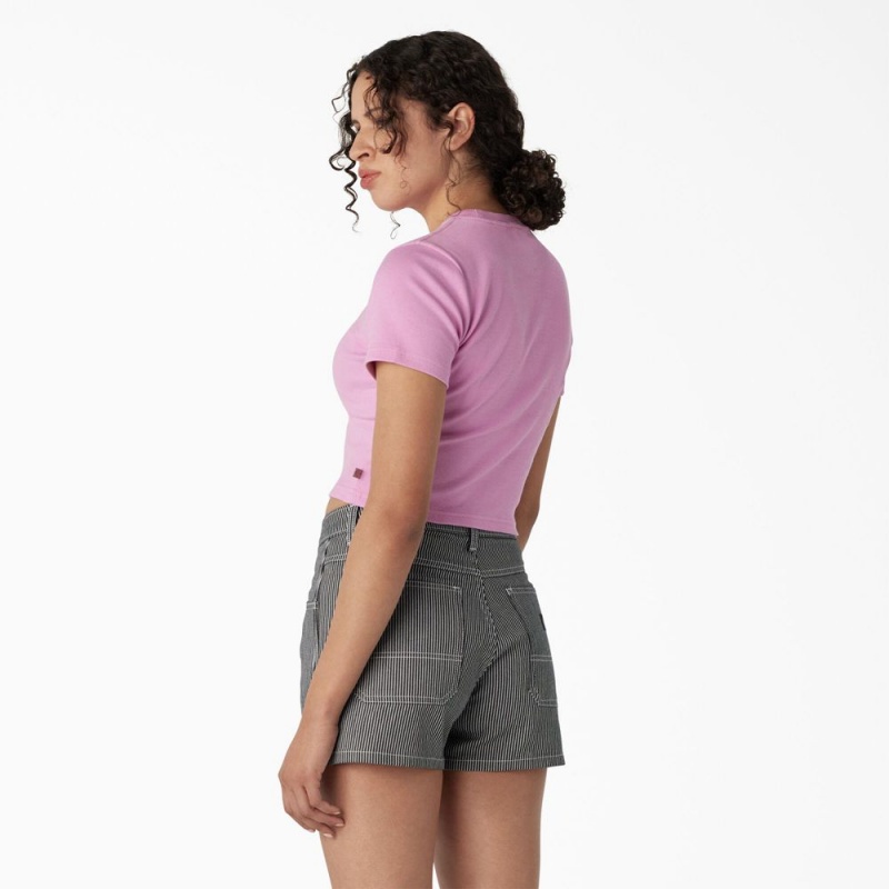 Women's Dickies Embroidered Cropped Baby T-Shirt Pink | 0472158-IA