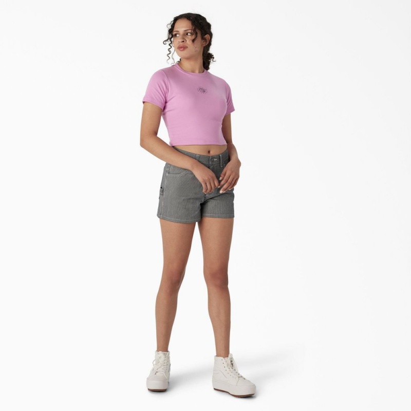 Women's Dickies Embroidered Cropped Baby T-Shirt Pink | 0472158-IA