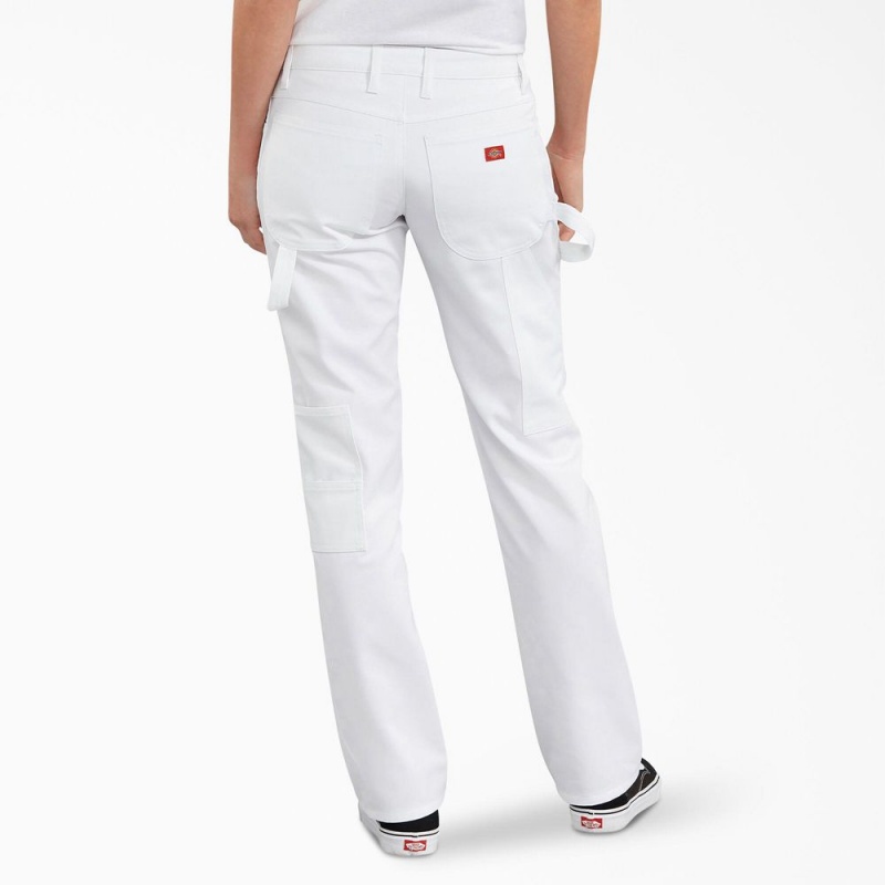 Women's Dickies FLEX Relaxed Fit Carpenter Painter's Pants White | 0578162-YI