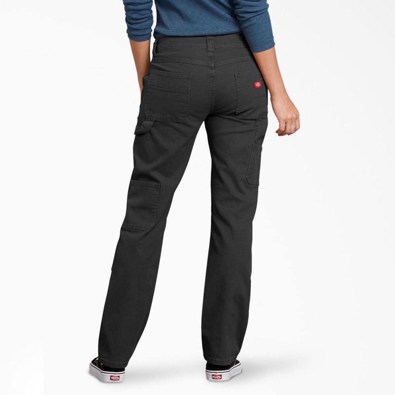 Women's Dickies FLEX Relaxed Fit Duck Carpenter Pants Black | 2953046-PD