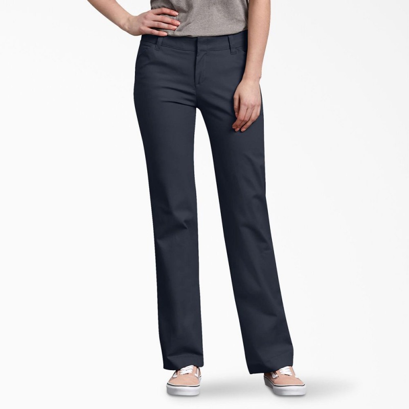 Women\'s Dickies FLEX Relaxed Fit Pants Navy | 1407659-MZ