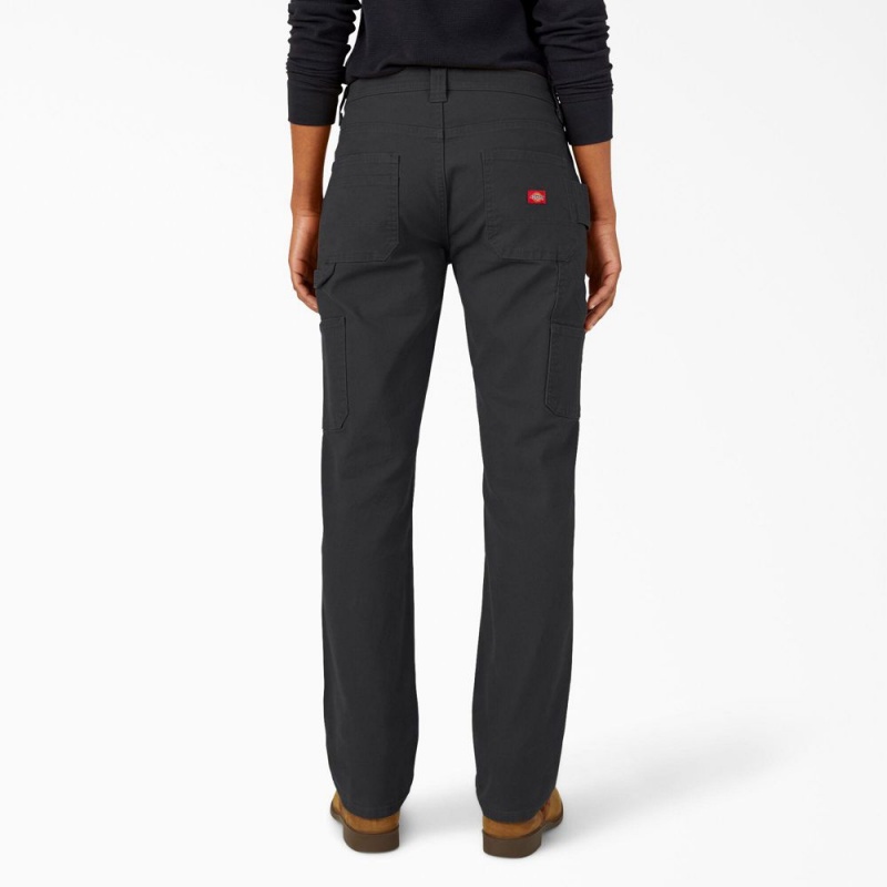 Women's Dickies FLEX Relaxed Straight Fit Duck Carpenter Pants Black | 8617359-FJ