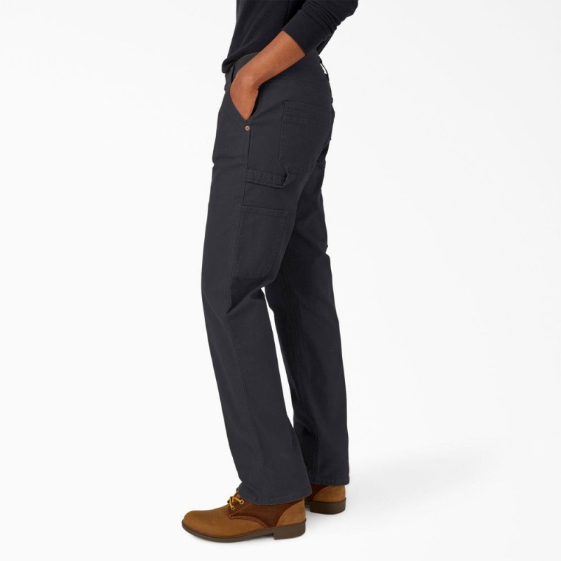 Women's Dickies FLEX Relaxed Straight Fit Duck Carpenter Pants Black | 8617359-FJ