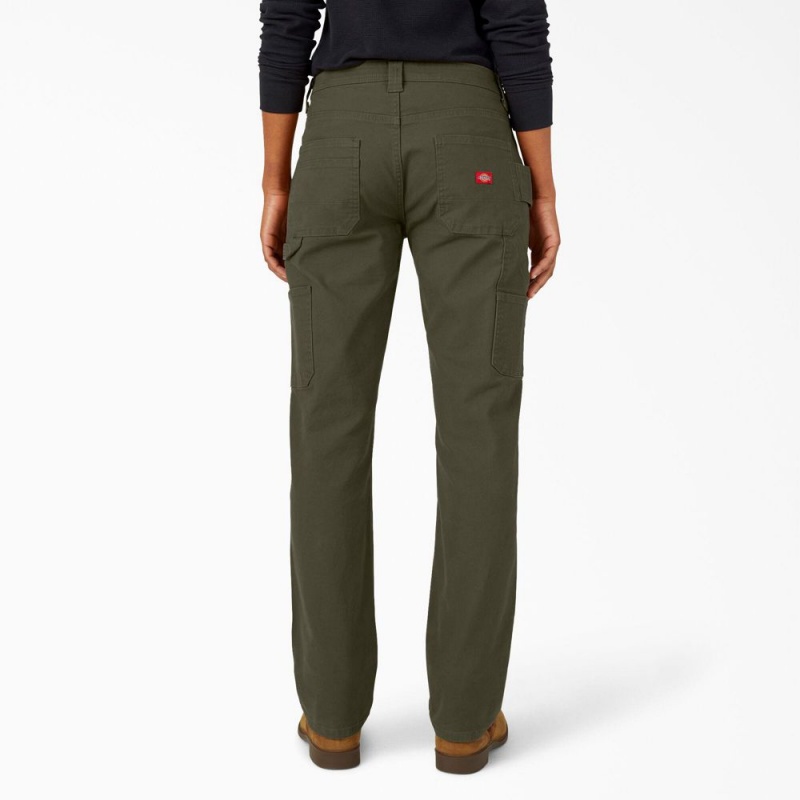 Women's Dickies FLEX Relaxed Straight Fit Duck Carpenter Pants Green | 9427316-XT