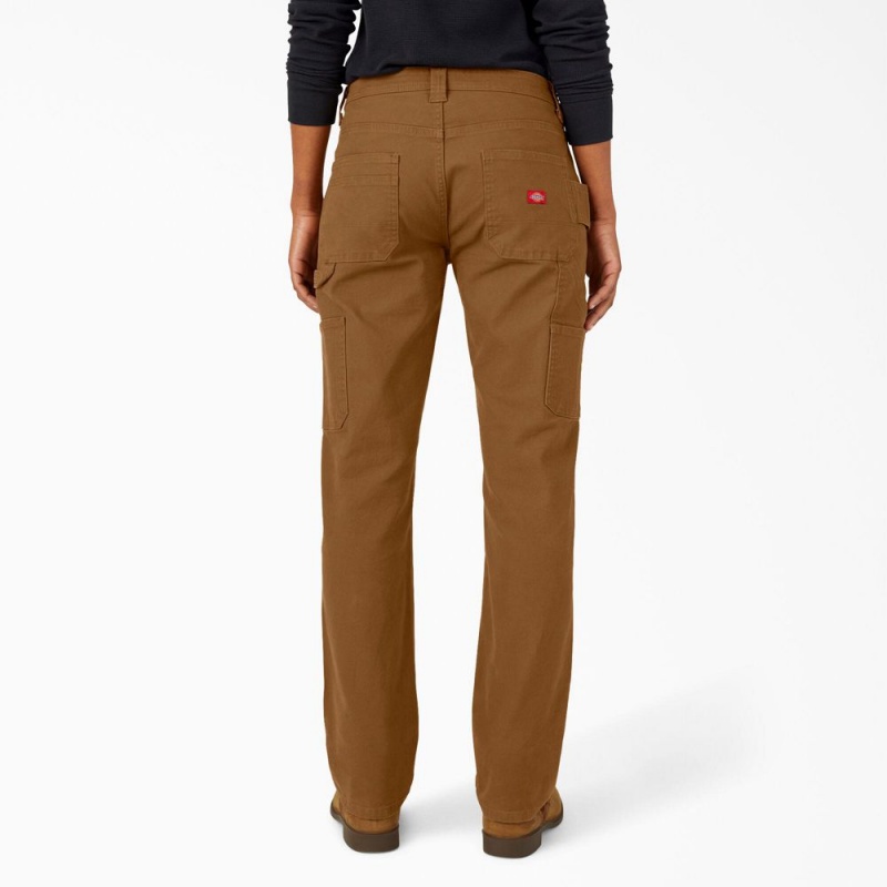 Women's Dickies FLEX Relaxed Straight Fit Duck Carpenter Pants Brown | 9624357-OM