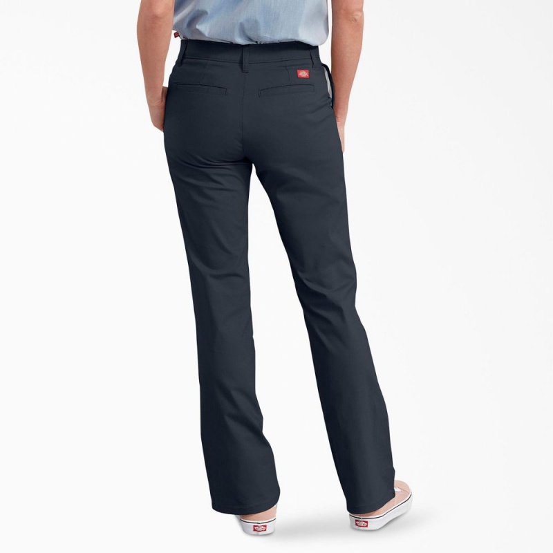 Women's Dickies FLEX Slim Fit Bootcut Pants Navy | 4536278-WP