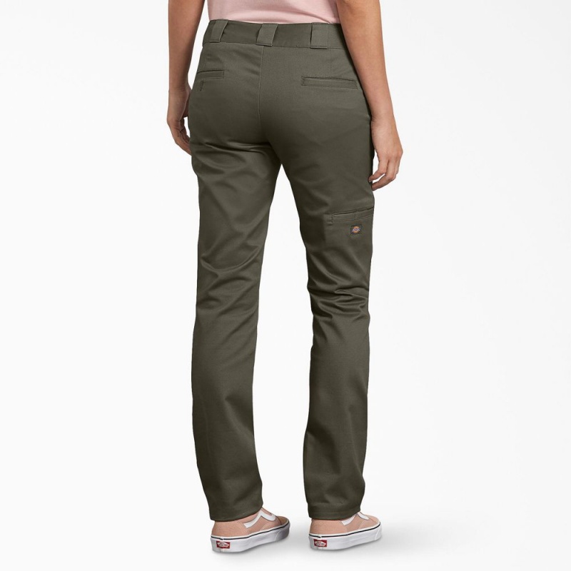 Women's Dickies FLEX Slim Fit Double Knee Pants Green | 3461072-PN