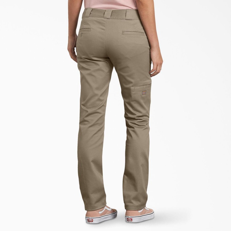 Women's Dickies FLEX Slim Fit Double Knee Pants Grey | 9635821-ML