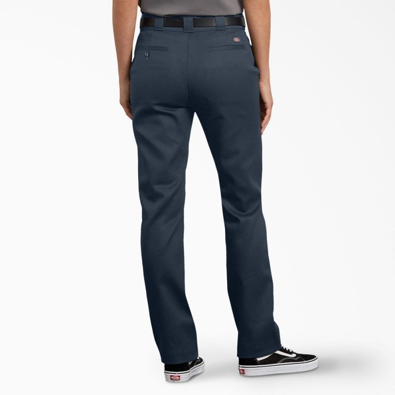 Women's Dickies FLEX Slim Fit Pants Navy | 3406817-AB