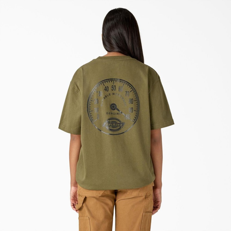 Women's Dickies Full Throttle Heavyweight T-Shirt Green | 5801672-KG