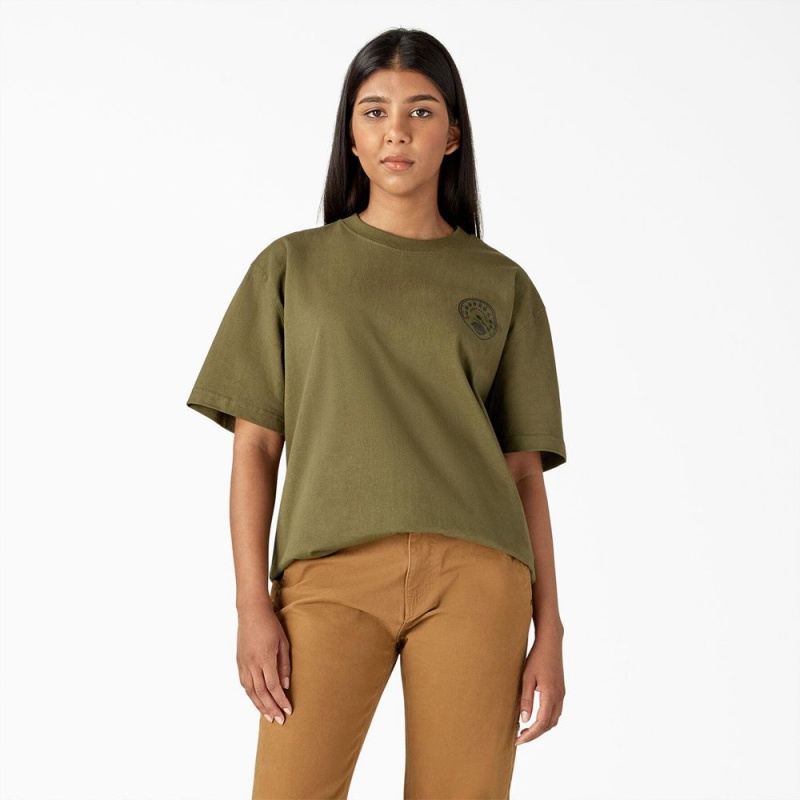 Women's Dickies Full Throttle Heavyweight T-Shirt Green | 5801672-KG