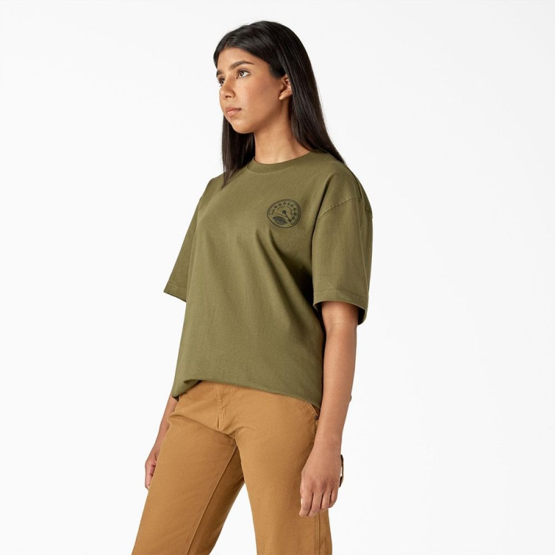 Women's Dickies Full Throttle Heavyweight T-Shirt Green | 5801672-KG