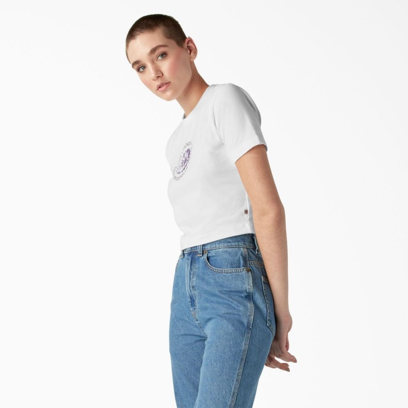 Women's Dickies Garden Plain Cropped T-Shirt White | 8136702-CP