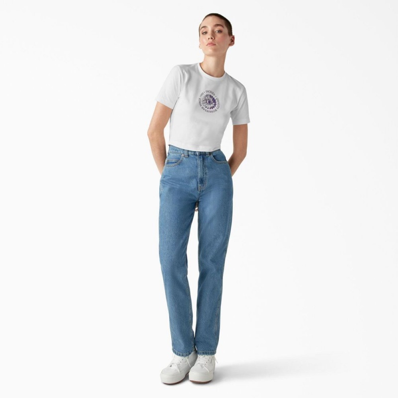 Women's Dickies Garden Plain Cropped T-Shirt White | 8136702-CP