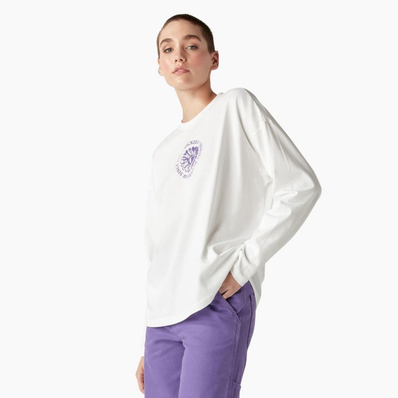 Women's Dickies Garden Plain Long Sleeve T-Shirt White | 5163420-RF