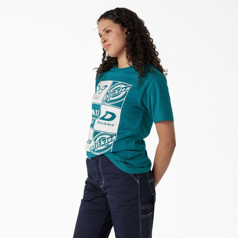 Women's Dickies Graphic Band T-Shirt Blue | 3160485-WS