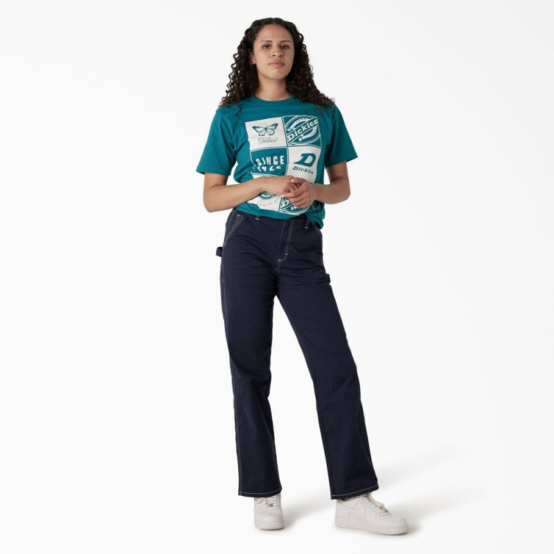 Women's Dickies Graphic Band T-Shirt Blue | 3160485-WS