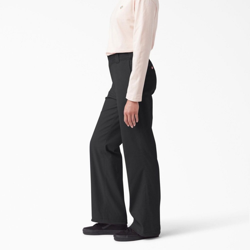 Women's Dickies Halleyville Regular Fit Wide Leg Corduroy Pants Black | 2690438-ND