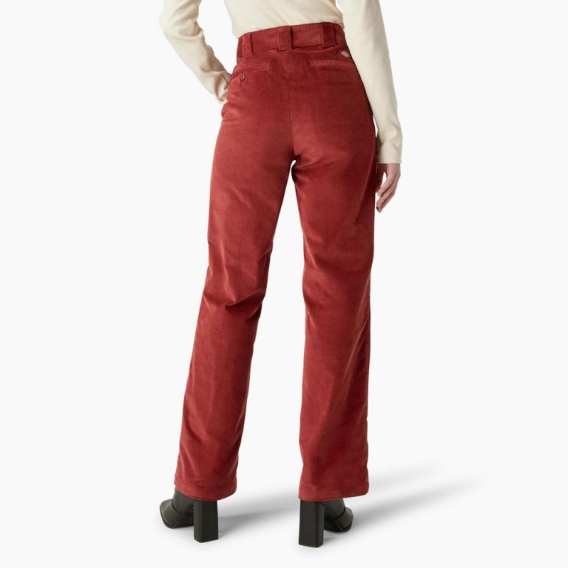 Women's Dickies Halleyville Regular Fit Wide Leg Corduroy Pants Red | 0742938-AN