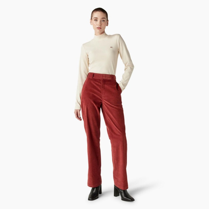 Women's Dickies Halleyville Regular Fit Wide Leg Corduroy Pants Red | 0742938-AN