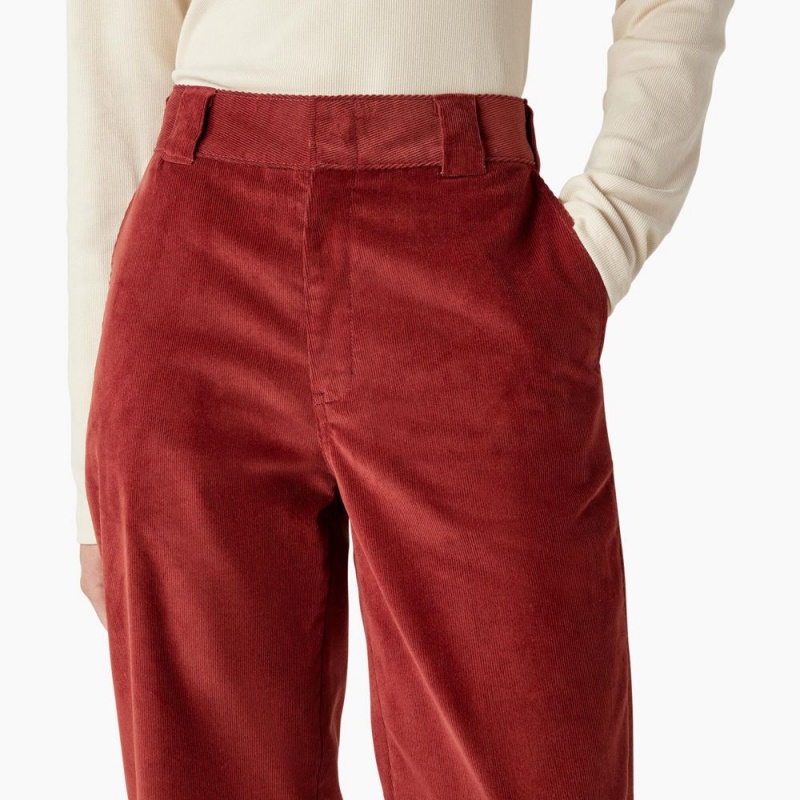 Women's Dickies Halleyville Regular Fit Wide Leg Corduroy Pants Red | 0742938-AN