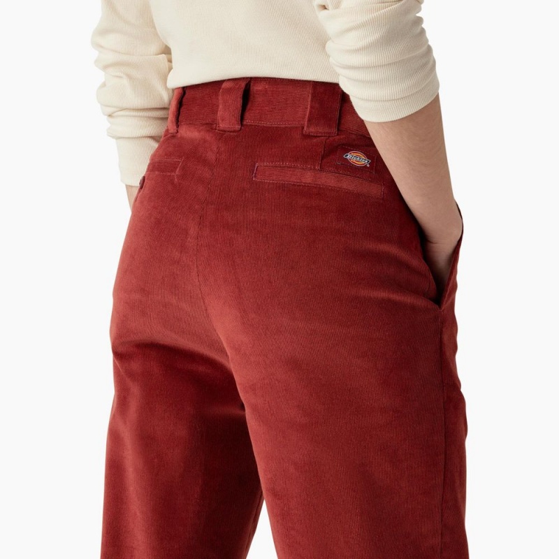 Women's Dickies Halleyville Regular Fit Wide Leg Corduroy Pants Red | 0742938-AN