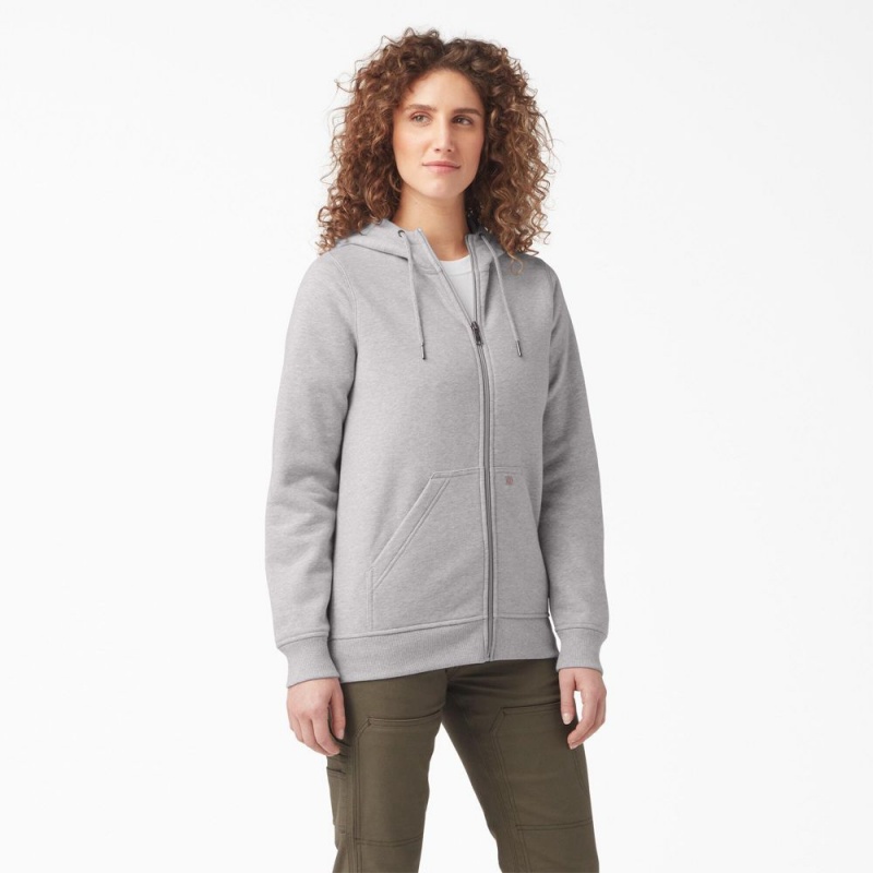 Women\'s Dickies Heavyweight Full-Zip Fleece Hoodie Grey | 1795283-IP