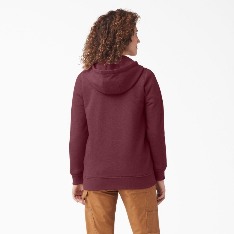 Women's Dickies Heavyweight Full-Zip Fleece Hoodie Burgundy | 3456912-IG