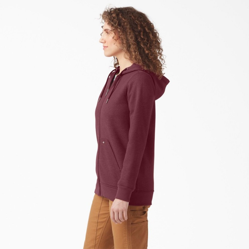 Women's Dickies Heavyweight Full-Zip Fleece Hoodie Burgundy | 3456912-IG