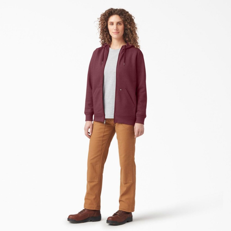 Women's Dickies Heavyweight Full-Zip Fleece Hoodie Burgundy | 3456912-IG