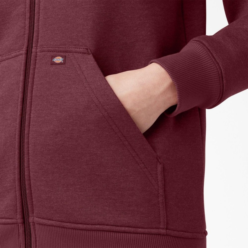 Women's Dickies Heavyweight Full-Zip Fleece Hoodie Burgundy | 3456912-IG