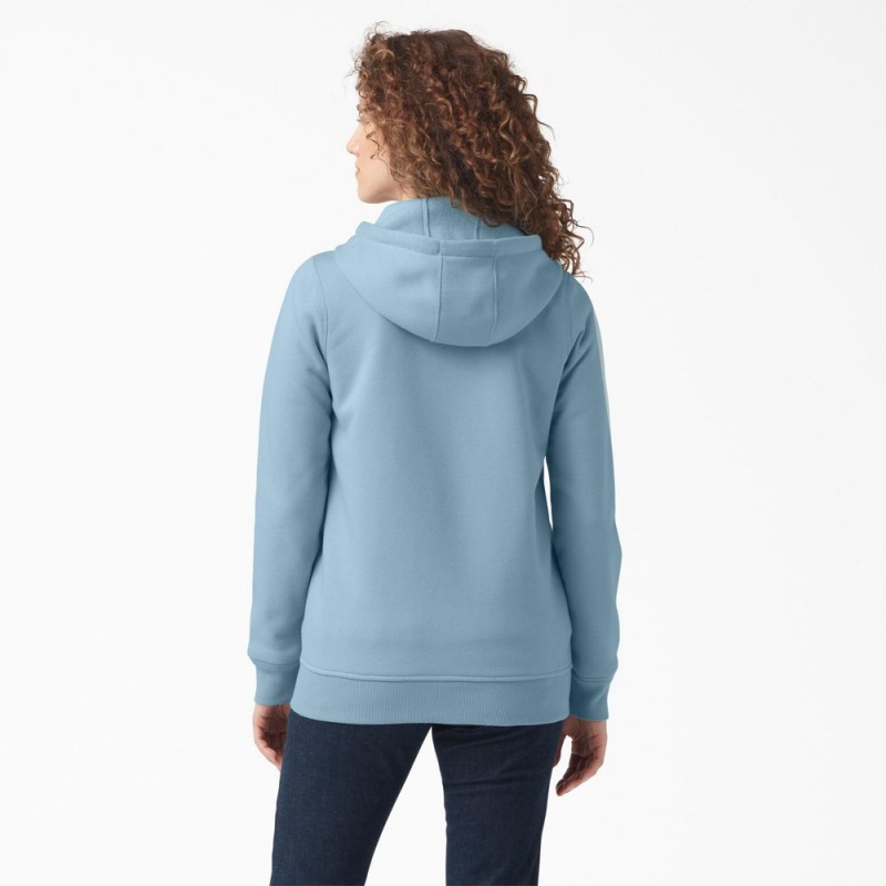 Women's Dickies Heavyweight Full-Zip Fleece Hoodie Blue | 8275146-DC