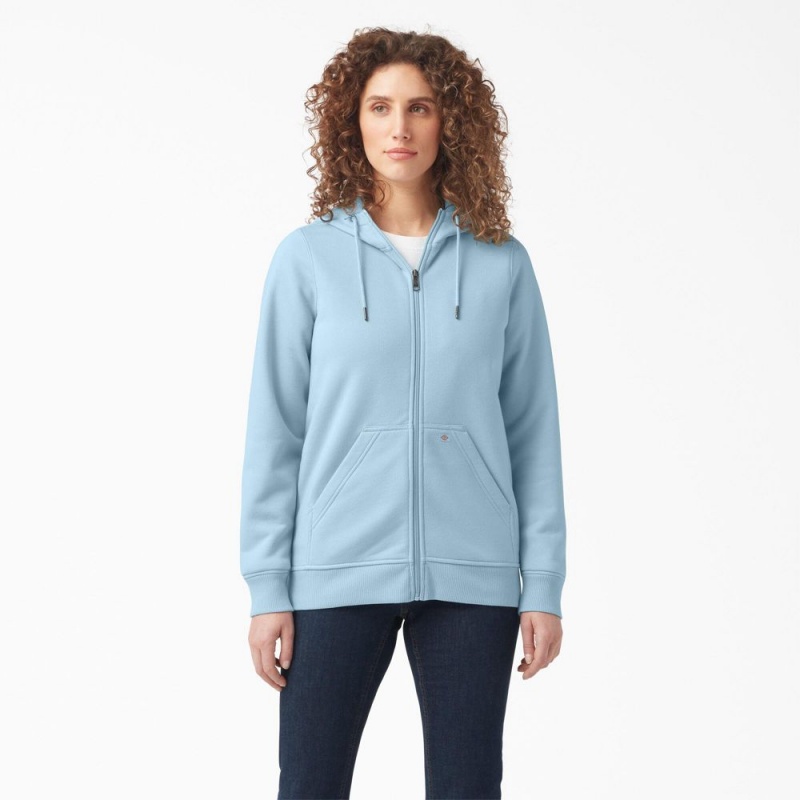 Women\'s Dickies Heavyweight Full-Zip Fleece Hoodie Blue | 8275146-DC